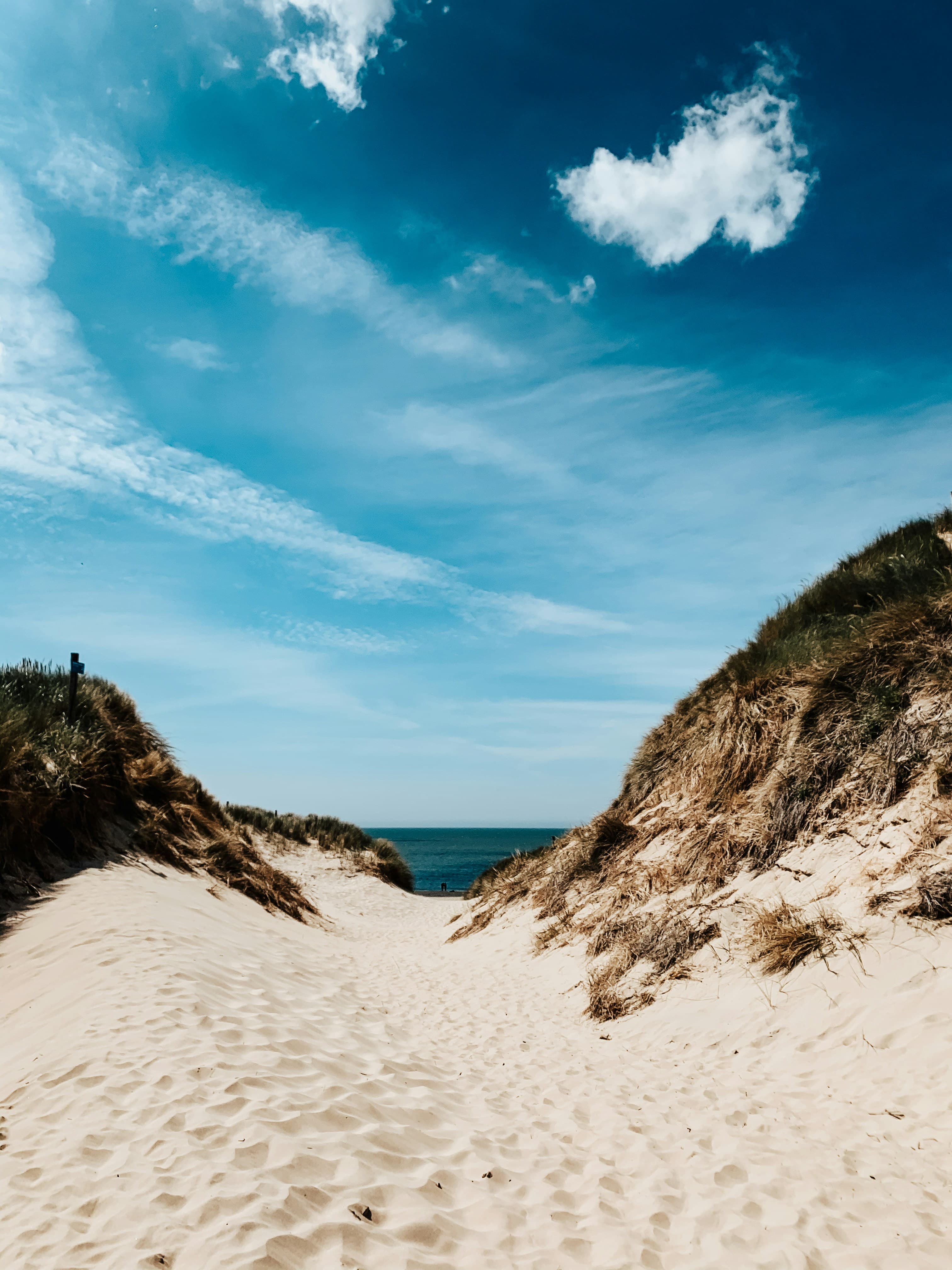 Een zandpad door de duinen naar de Noordzee